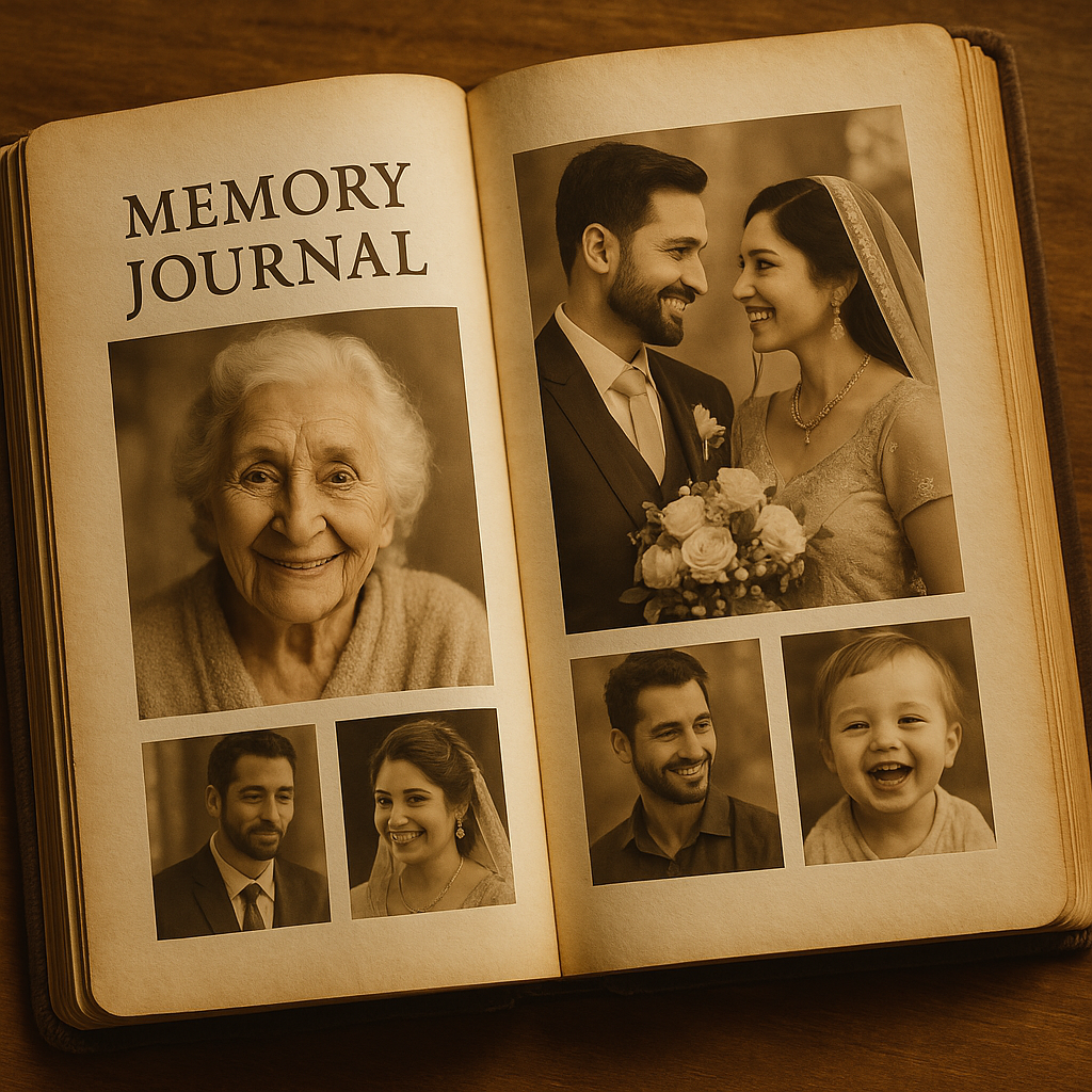 Heritage-styled book with family photos